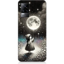 Vivo V21E Uyumlu Kız Çocuğu ve Ay Balonu  Desenli Silikon Kılıf