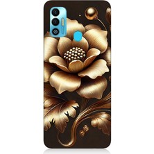 Tecno Spark 7t Uyumlu Altın Işıklı Zarif Çiçek  Desenli Silikon Kılıf