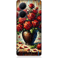 Vivo V29 Lite Uyumlu Kırmızı Vazoda Gül Ziyafeti  Desenli Silikon Kılıf