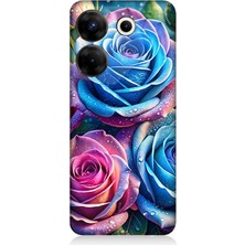 Tecno Camon 20 Pro 5g Uyumlu Gökkuşağı Renkli Güller  Desenli Silikon Kılıf