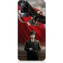 Vivo V21E Uyumlu Bayrak Önünde Mustafa Kemal Atatürk  Desenli Silikon Kılıf