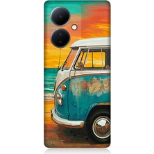 Vivo V29 Lite Uyumlu Sahilde Mavi Karavan  Desenli Silikon Kılıf
