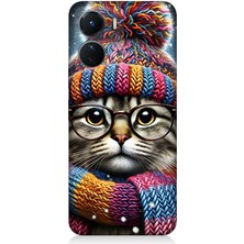 Vivo V16 Uyumlu Bereli Gözlüklü Tatlı Kedi  Desenli Silikon Kılıf