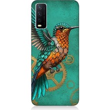 Vivo Y20 Uyumlu Turkuaz Zeminde Sinek Kuşu  Desenli Silikon Kılıf