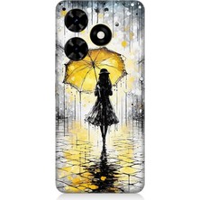 Tecno Spark 20 Uyumlu Yağmurda Sarı Şemsiye Altında  Desenli Silikon Kılıf