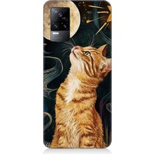Vivo V21E Uyumlu Aya Bakan Meraklı Kedi  Desenli Silikon Kılıf