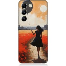 Vivo V30 Lite Uyumlu Balonlu Kadın ve Gelincik Tarlası  Desenli Silikon Kılıf