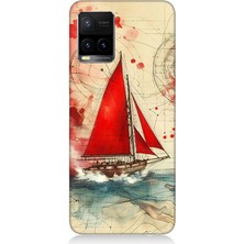 Vivo Y53S Uyumlu Kırmızı Yelkenli Yolculuk  Desenli Silikon Kılıf