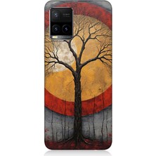 Vivo Y53S Uyumlu Sarı Kırmızı Ağaç Gölgesi  Desenli Silikon Kılıf