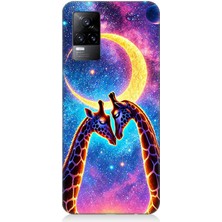 Vivo V21E Uyumlu Ay Altında Gergedan Giraffe  Desenli Silikon Kılıf