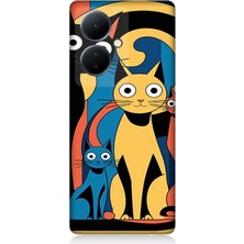 Vivo V29 Lite Uyumlu Şaşkın Renkli Kediler  Desenli Silikon Kılıf