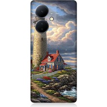 Vivo V29 Lite Uyumlu Kayalıkta Gök Altında Deniz Feneri  Desenli Silikon Kılıf