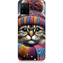 Vivo Y53S Uyumlu Bereli Gözlüklü Tatlı Kedi  Desenli Silikon Kılıf