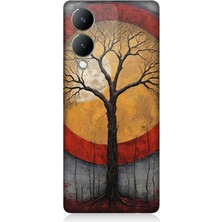 Vivo Y17S Uyumlu Sarı Kırmızı Ağaç Gölgesi  Desenli Silikon Kılıf
