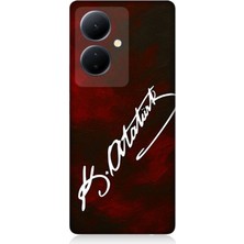 Vivo V29 Lite Uyumlu Atatürk Imzası Kırmızı Fon  Desenli Silikon Kılıf