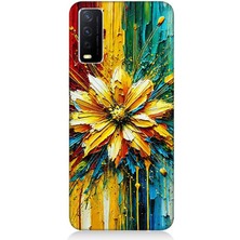 Vivo Y20S Uyumlu Patlayan Renkli Çiçek Fırçası  Desenli Silikon Kılıf