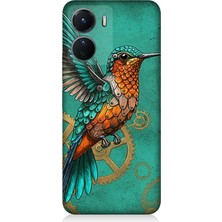 Vivo V16 Uyumlu Turkuaz Zeminde Sinek Kuşu  Desenli Silikon Kılıf