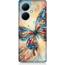 Vivo V29 Lite Uyumlu Parlayan Renkli Kelebek  Desenli Silikon Kılıf