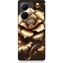Vivo V29 Lite Uyumlu Altın Işıklı Zarif Çiçek  Desenli Silikon Kılıf