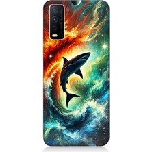 Vivo Y20S Uyumlu Ateşle Dans Eden Köpekbalığı  Desenli Silikon Kılıf