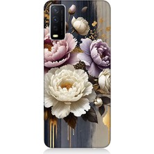 Vivo Y20 Uyumlu Altın Gölge Peony Büyüsü  Desenli Silikon Kılıf