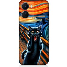 Vivo V16 Uyumlu Çığlık Atan Siyah Kedi  Desenli Silikon Kılıf