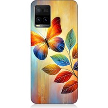 Vivo Y53S Uyumlu Renkli Yapraklı Kelebek Uçuşu  Desenli Silikon Kılıf