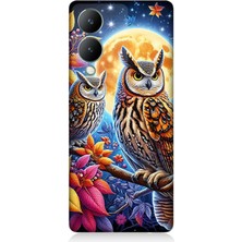 Vivo Y17S Uyumlu Dallarda Bilge Baykuşlar  Desenli Silikon Kılıf