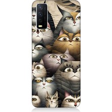 Vivo Y20 Uyumlu Meraklı Gözlü Kediler  Desenli Silikon Kılıf