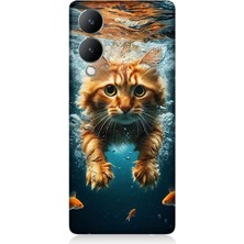 Vivo Y17S Uyumlu Suda Yüzen Kedi  Desenli Silikon Kılıf