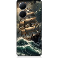 Vivo V29 Lite Uyumlu Dalgalarla Savaşan Yelkenli  Desenli Silikon Kılıf