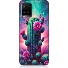 Vivo Y53S Uyumlu Neon Renkli Kaktüs Bahçesi  Desenli Silikon Kılıf