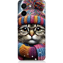 Vivo Y28 Uyumlu Bereli Gözlüklü Tatlı Kedi  Desenli Silikon Kılıf