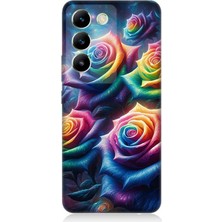 Vivo V30 Lite Uyumlu Gökkuşağı Güllerin Patlaması  Desenli Silikon Kılıf