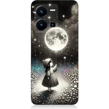 Vivo Y22S Uyumlu Kız Çocuğu ve Ay Balonu  Desenli Silikon Kılıf