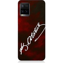 Vivo Y53S Uyumlu Atatürk Imzası Kırmızı Fon  Desenli Silikon Kılıf