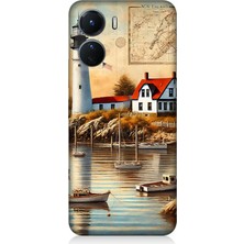 Vivo V16 Uyumlu Harita Yanı Deniz Feneri  Desenli Silikon Kılıf