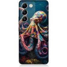 Vivo V30 Lite Uyumlu Derinliklerde Sekiz Kol Ahtapot  Desenli Silikon Kılıf