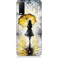 Vivo Y20 Uyumlu Yağmurda Sarı Şemsiye Altında  Desenli Silikon Kılıf