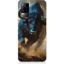 Vivo V21E Uyumlu Renk Patlamasında Saldıran Boğa  Desenli Silikon Kılıf