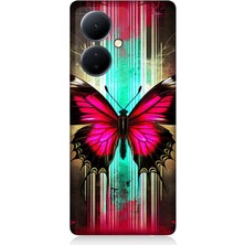 Vivo V29 Lite Uyumlu Neon Kanatlı Kelebek  Desenli Silikon Kılıf