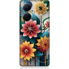 Vivo V29 Lite Uyumlu Dijital Çiçek Kompozisyonu  Desenli Silikon Kılıf