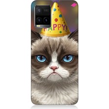 Vivo Y53S Uyumlu Doğum Günlü Somurtkan Kedi  Desenli Silikon Kılıf