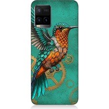 Vivo Y53S Uyumlu Turkuaz Zeminde Sinek Kuşu  Desenli Silikon Kılıf