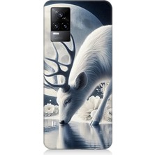 Vivo V21E Uyumlu Ay Işığında Beyaz Geyik Yansıması  Desenli Silikon Kılıf