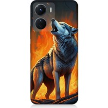 Vivo V16 Uyumlu Alevler Içinde Kurt Uluması  Desenli Silikon Kılıf