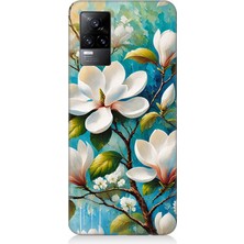 Vivo V21E Uyumlu Işıltılı Beyaz Çiçekler  Desenli Silikon Kılıf