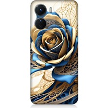 Vivo V16 Uyumlu Telkari Sanatta Mavi Gül  Desenli Silikon Kılıf