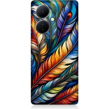 Vivo V29 Lite Uyumlu Gökkuşağı Tüylerin Uyumu  Desenli Silikon Kılıf