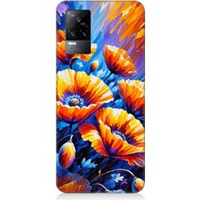 Vivo V21E Uyumlu Geceye Açan Turuncu Çiçekler  Desenli Silikon Kılıf